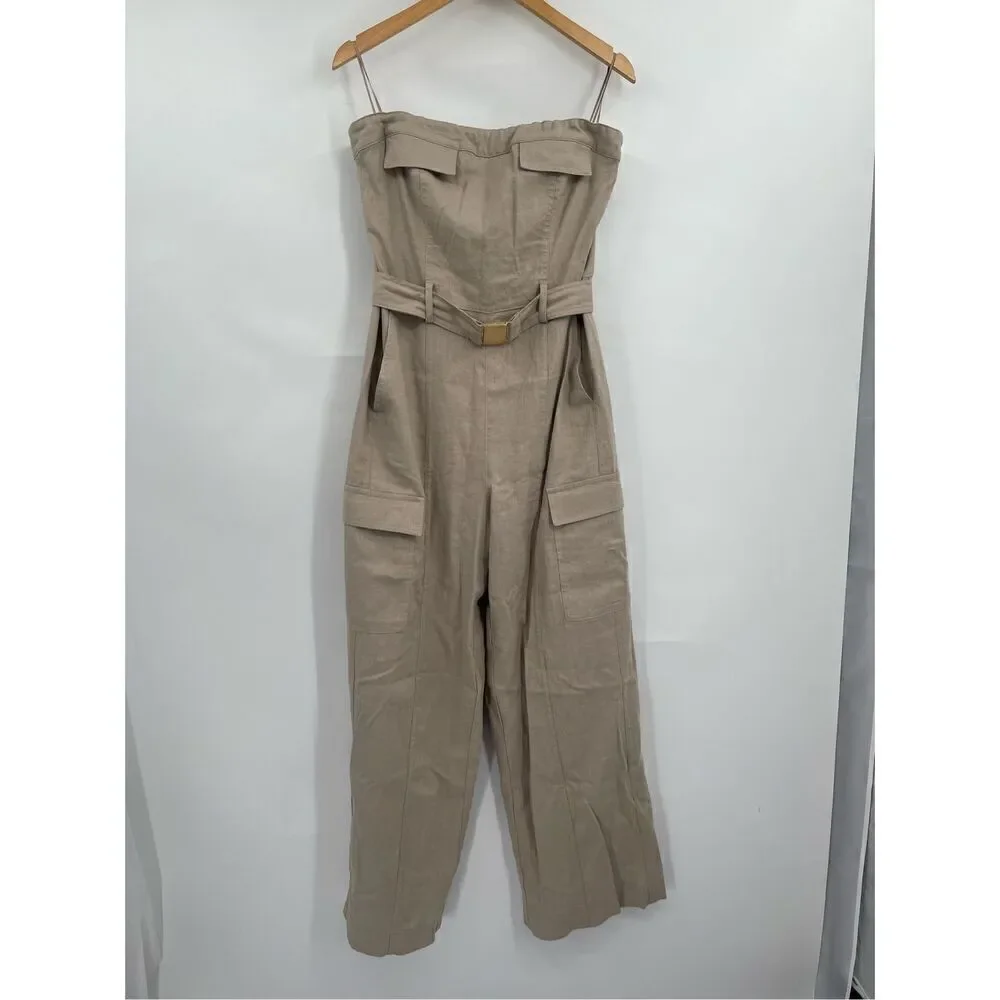 ZARA LINEN BLEND CARGO JUMPSUIT Sz M